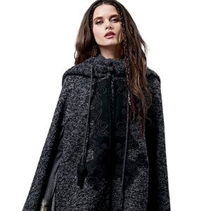 Artka Women's Hooded Wool Blend Cape Coat with Vintage Embroidery
